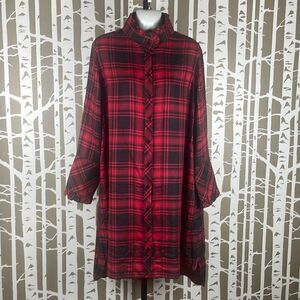 Soft Surroundings Bennington Plaid Ruffle Collar French Cuff Shirt Dress PXL